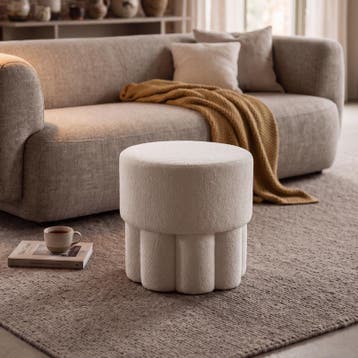 Design teddy poef - wit - Ø 45 x 42 cm, Verzenden, Nieuw, Wit