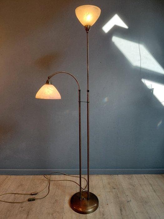 Staande lamp - Glas, Metaal, Messing - In hoogte verstelbaar, Antiek en Kunst, Curiosa en Brocante