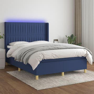 vidaXL Boxspring met matras en LED stof blauw 140x200 cm, Verzenden