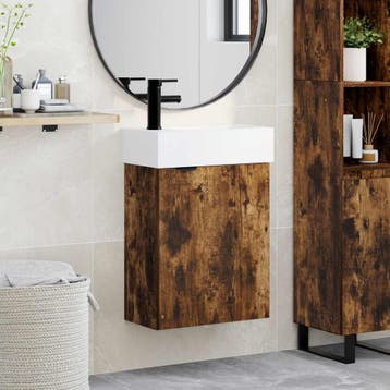 vidaXL Badkamermeubel met kraan Gerookt eiken 45,5 x 22,5 x, Verzenden