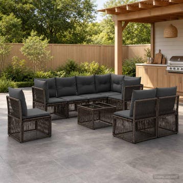 vidaXL Tuinbank Set 9 st Grijs poly rattan, Verzenden, Nieuw