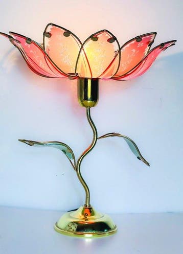 Lampe de table - Verre, Laiton - Fleur de lotus