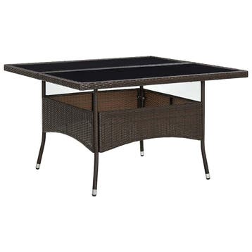 vidaXL Tuintafel poly rattan en glas bruin, Tuin en Terras, Verzenden, Nieuw