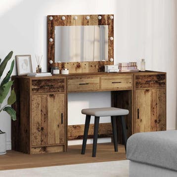 vidaXL Kaptafel met spiegellichten met lade 3 pcs Bruin, Huis en Inrichting, Verzenden, Nieuw
