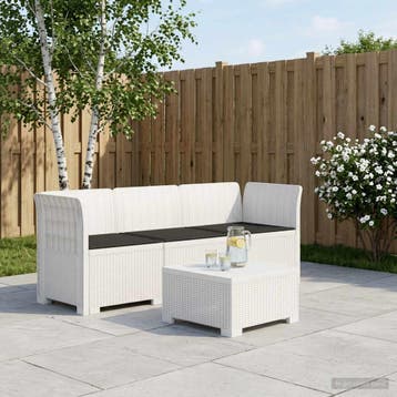 vidaXL 3-Zits Tu bank met Kussens Rattan Look PP Wit, Verzenden, Nieuw