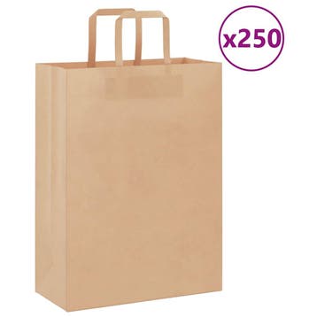 vidaXL Papieren zakken 250 st met hengsels 26x12x35 cm bruin, Divers, Emballage cadeau, Verzenden