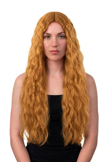 KIMU® Luxe Lange Bruine Pruik Wavy Middenscheiding Haarwerk, Ophalen of Verzenden, Nieuw