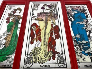 Mucha (after) - Wandspiegel (3)- Lente, herfst & winter -, Antiek en Kunst
