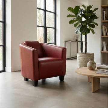 Leren fauteuil Press - Granada Rouge (rood) - Poten hout, Nieuw, Ophalen of Verzenden, Eigentijds, Klassiek, Retro, Romantisch, Vintage