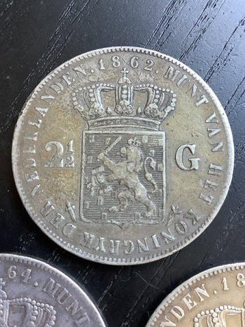 Nederland. Willem III. 2 1/2 Gulden 1862/1868, Lot van 3
