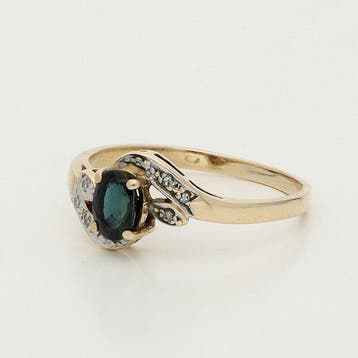 Bague - 14 carats Or jaune Saphir - Diamant, Nieuw