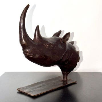 Abdoulaye Derme - sculptuur, Rhinocéros stylisé - 18 cm -