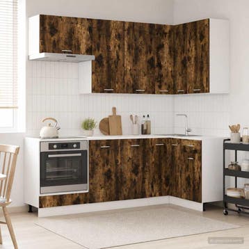 vidaXL Keukenblok LYON 8 pcs Gerookt eiken Bewerkt hout, Verzenden, Nieuw