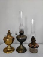 brevete - Lampe à huile (3) - cuivre, verre, poterie -, Antiquités & Art