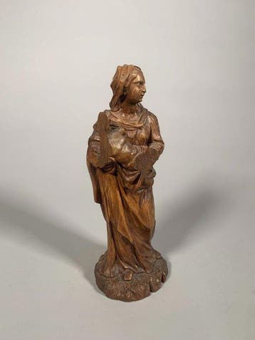 sculptuur, vierge à lenfant, XVIIeme siecle - 35 cm - Hout