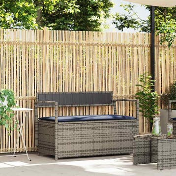 vidaXL Tuinbank met kussen, grijs polyrotan, Verzenden, Nieuw