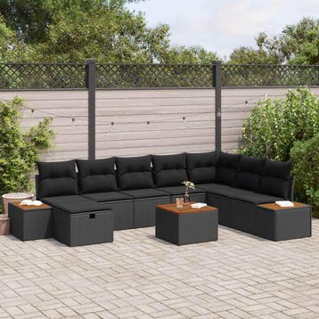 vidaXL Tuinbank Set met kussen 9 pcs Zwart Poly rattan, Verzenden, Nieuw
