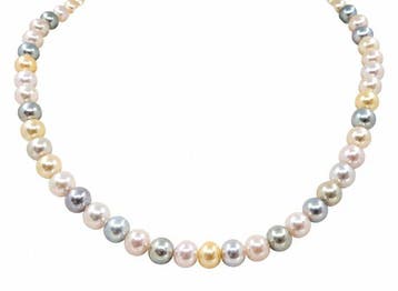Halsketting 7×7,5 mm Multi gouden en zilveren Akoya parels, Nieuw