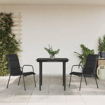 vidaXL 3-delige Tuinset textileen en staal zwart, Verzenden, Tuinset