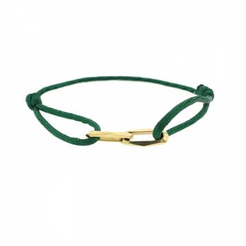 Groene Satijnkoortarmband met dubbele Gouden Closed forev..., Ophalen of Verzenden