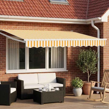 vidaXL Elektrisch Uitschuifbare Zonneluifel Geel en Wit 3 x, Tuin en Terras, Zonneschermen, Verzenden, Nieuw