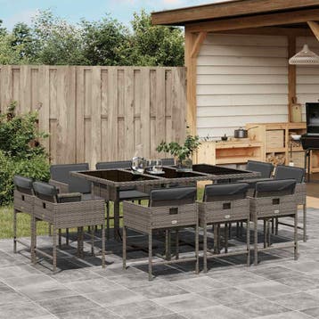 vidaXL 11-delige Tuinset met kussens poly rattan grijs, Verzenden, Nieuw, Tuinset