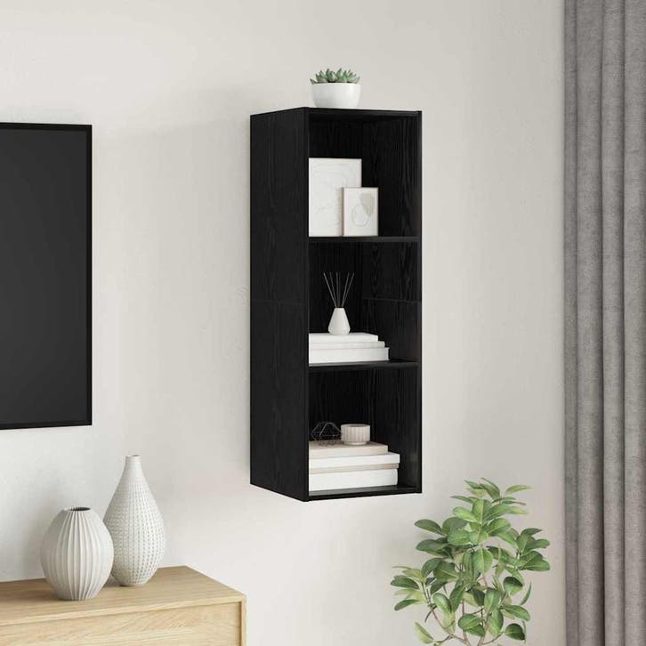 vidaXL Tv-meubelset Zwart Eiken 37 x 37 x 107 cm Bewerkt, Huis en Inrichting, Kasten |Televisiemeubels, Nieuw, Verzenden