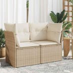 vidaXL Tuinbank 2-zits met kussens poly rattan beige, Verzenden