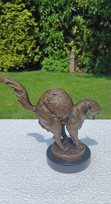 sculptuur, Brons - bange kat - CH.Paillet - 15 cm - Brons, Antiek en Kunst
