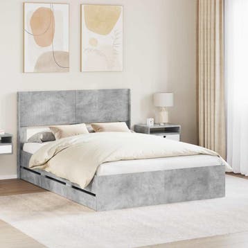 vidaXL Bedframe met opbergruimte en hoofdbord Betongrijs 140, Verzenden, Nieuw