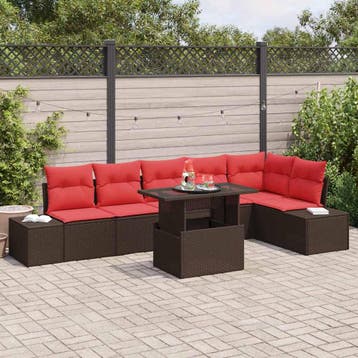 vidaXL Tuinbank Set 7 st 6-Aantal zitplaatsen Bruin en Rood, Verzenden, Nieuw