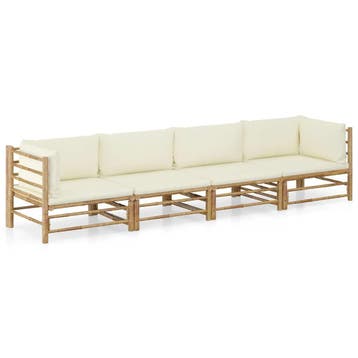 vidaXL 4-delige Loungeset met crèmewitte kussens bamboe, Verzenden, Nieuw, Loungeset