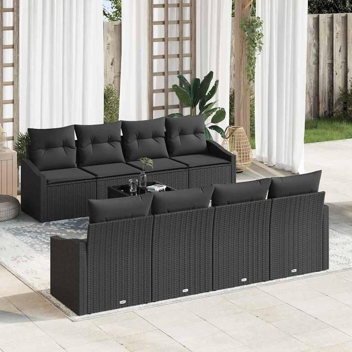 vidaXL Bankstel 7 st Zwart poly rattan, Tuin en Terras, Tuinsets en Loungesets, Nieuw, Verzenden