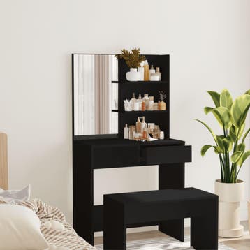vidaXL Kaptafel met spiegel 74,5x40x141 cm zwart, Huis en Inrichting, Verzenden, Nieuw