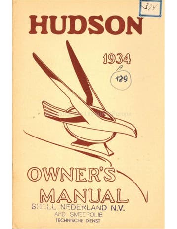 1934 HUDSON EIGHT INSTRUCTIEBOEKJE ENGELS, Ophalen of Verzenden