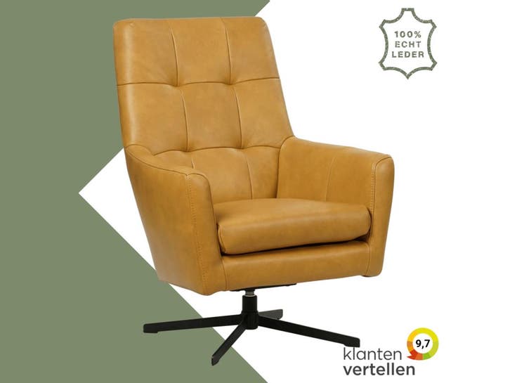 Leren draaifauteuil Central - Granada Amber (cognac), Huis en Inrichting, Fauteuils, 75 tot 100 cm, 75 tot 100 cm, Nieuw, Leer