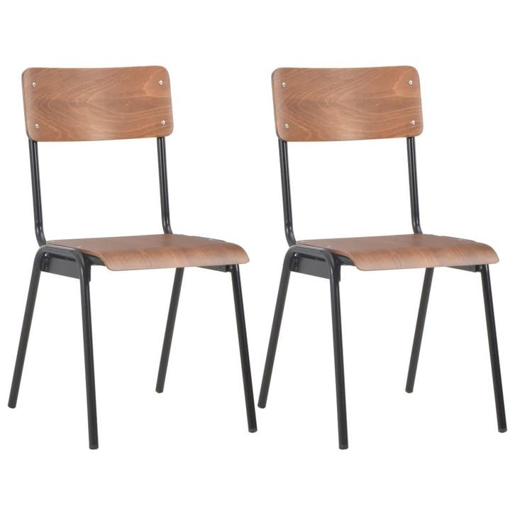 vidaXL Eetkamerstoelen 2 st massief multiplex staal bruin, Huis en Inrichting, Stoelen, Nieuw, Verzenden