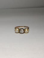 Bague - 9 carats Or jaune - Perle - Diamant 5 mm, Bijoux, Sacs & Beauté, Bagues