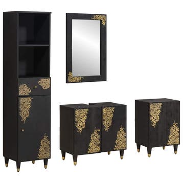 vidaXL Badkamerkast set 4 st Zwart Massief Mango Hout, Verzenden, Nieuw