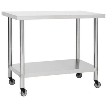 vidaXL Keukenwerktafel met wielen 100x45x85 cm roestvrij, Verzenden