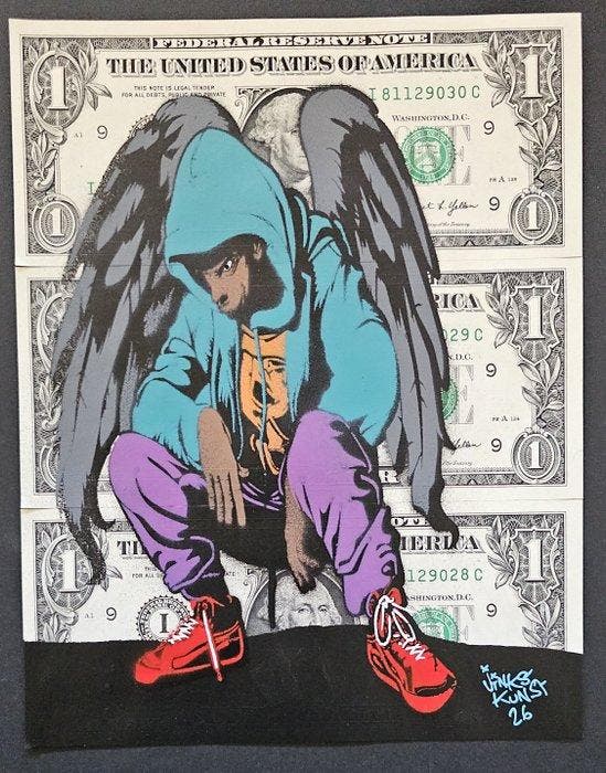 Jinks Kunst - ANGEL - 3 Real US $1 Banknotes - New Artwork, Antiquités & Art, Art | Objets design