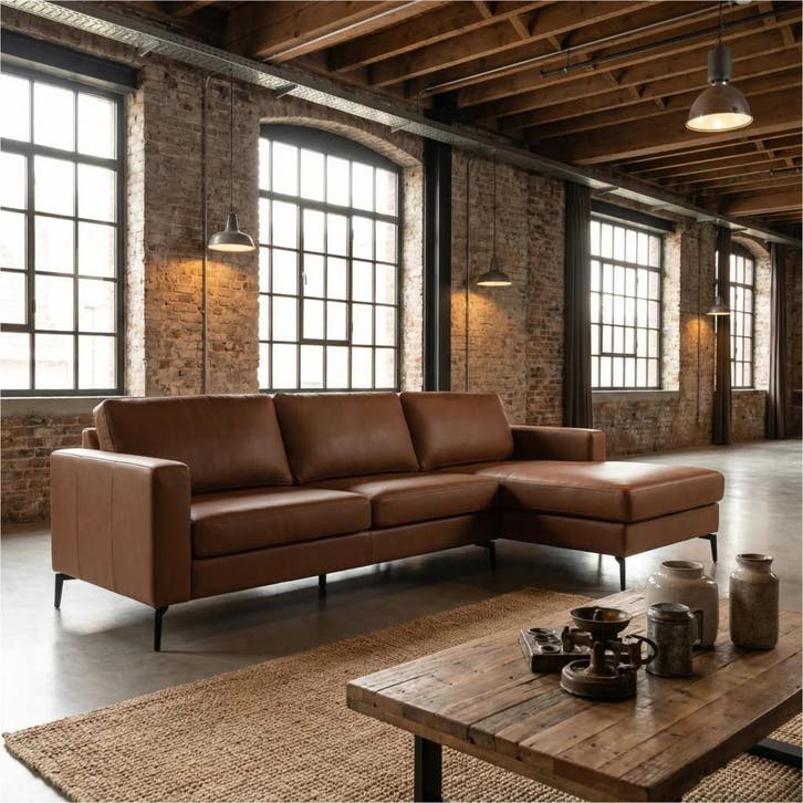 Leren hoekbank Match - 2.5-zits arm links + Longchair arm, Antiquités & Art, Antiquités | Meubles | Chaises & Canapés, Enlèvement ou Envoi