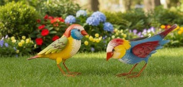 Metal Bird - Beeldje (2) - Staal, Antiek en Kunst