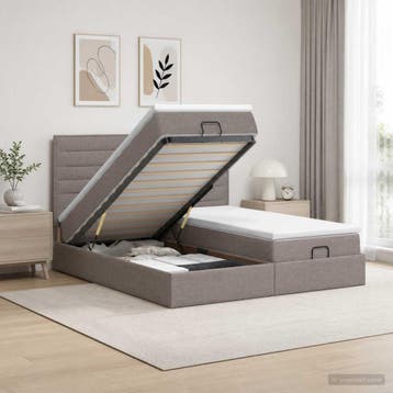 vidaXL Ottoman bed met matras met hoofdeinde 2 st Taupe Stof, Huis en Inrichting, Verzenden, Nieuw