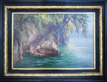 Max Usadel (1880-1950) - Uferlandschaft mit einer auf