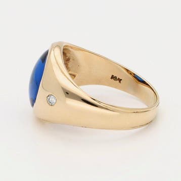 Bague - 14 carats Or jaune - Diamant - Saffier