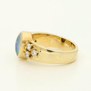 Bague - 14 carats Or jaune Diamant (Naturelle) - Opaal, Nieuw
