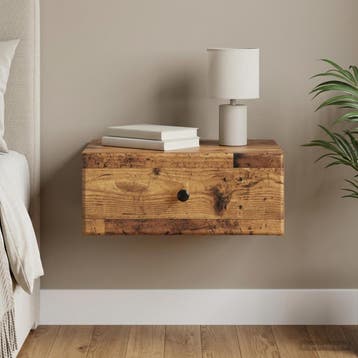 vidaXL Muurbevestigde Nachttafel met lade Oud hout 49 x 34,5, Verzenden