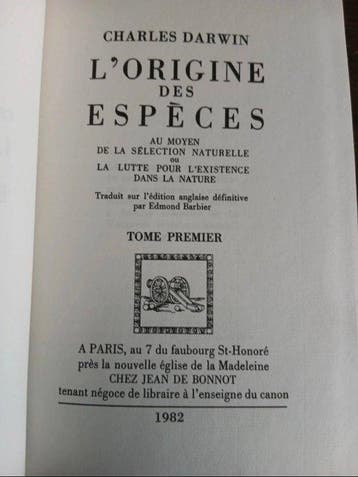 Charles Darwin - LOrigine des Espèces - 1982