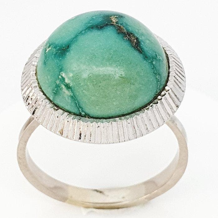 Bague - 18 carats Or blanc - 8.00ct. tw. Turquoise, Handtassen en Accessoires, Ringen